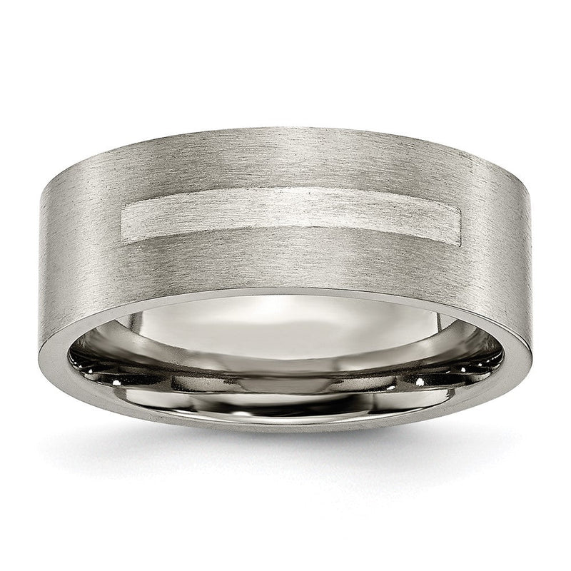 Titan/silver Bicolor Titan Gebürstet Sterlingsilber Einlage 8mm Flach Ring