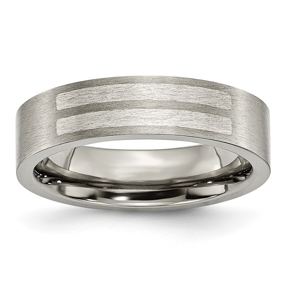 Titan/silver Bicolor Titan Gebürstet Sterlingsilber Einlage 6mm Flach Ring