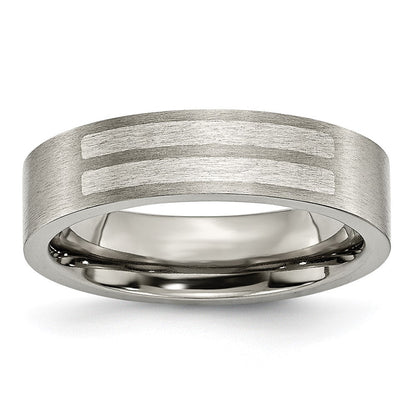 Titan/silver Bicolor Titan Gebürstet Sterlingsilber Einlage 6mm Flach Ring