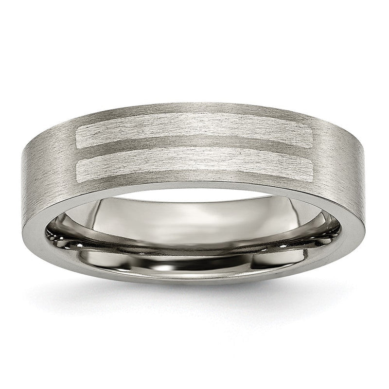 Titan/silver Bicolor Titan Gebürstet Sterlingsilber Einlage 6mm Flach Ring