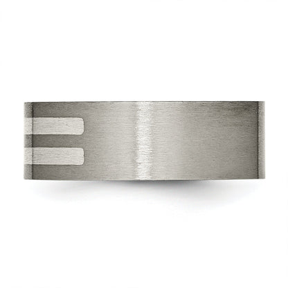 Titan/silver Bicolor Titan Gebürstet Sterlingsilber Einlage 8mm Flach Ring