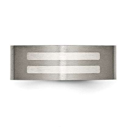 Titan/silver Bicolor Titan Gebürstet Sterlingsilber Einlage 8mm Flach Ring
