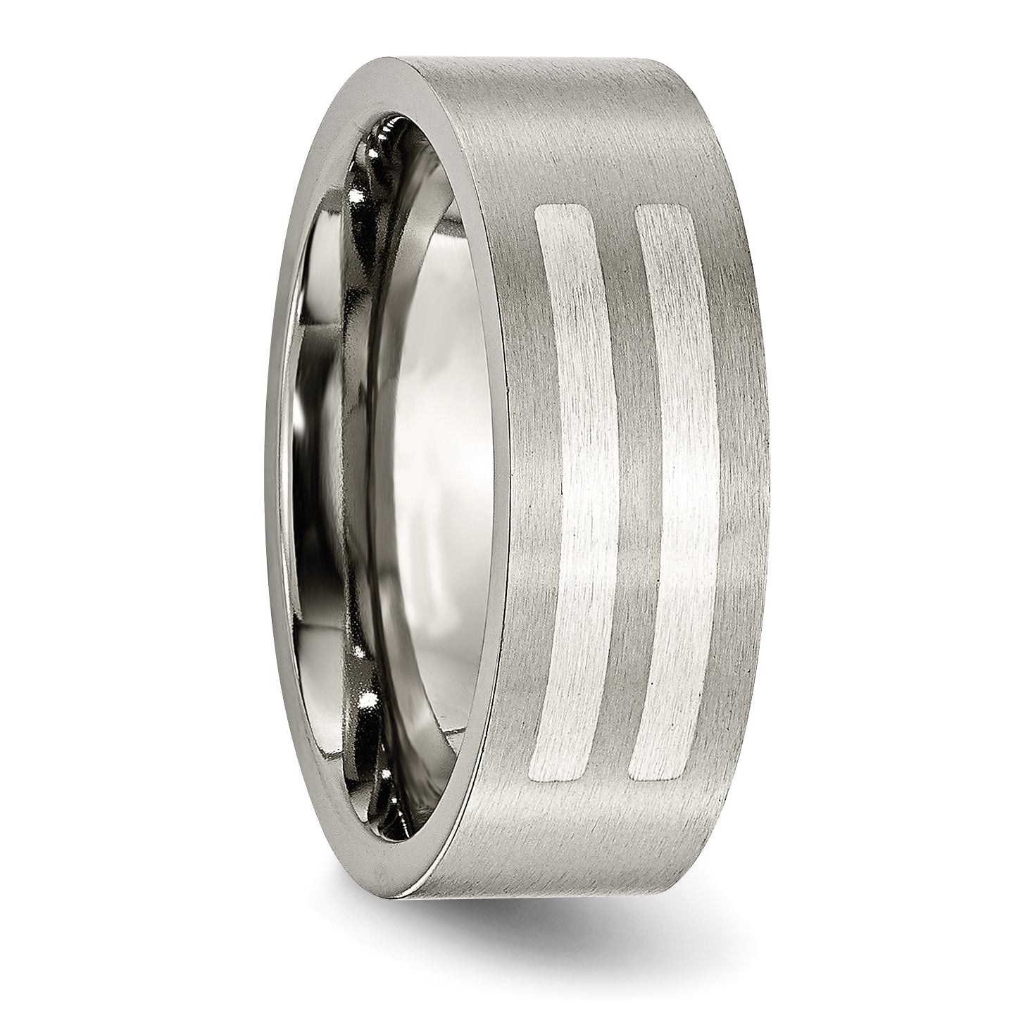 Titan/silver Bicolor Titan Gebürstet Sterlingsilber Einlage 8mm Flach Ring