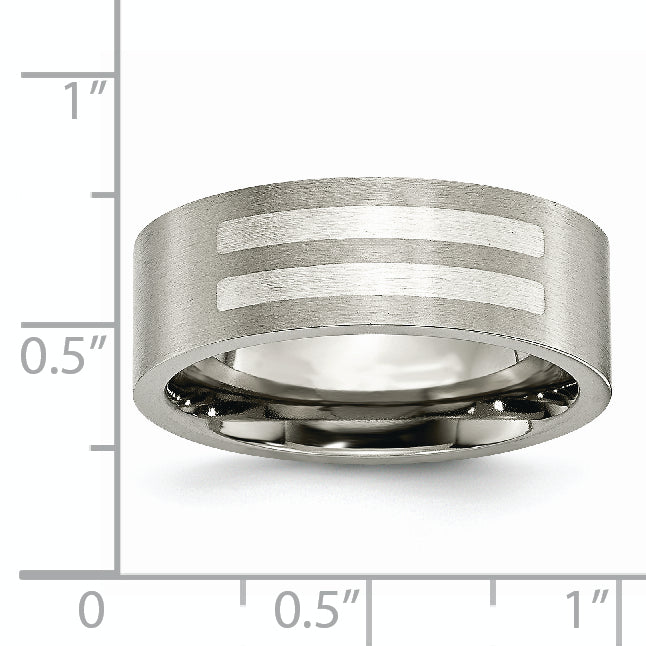 Titan/silver Bicolor Titan Gebürstet Sterlingsilber Einlage 8mm Flach Ring