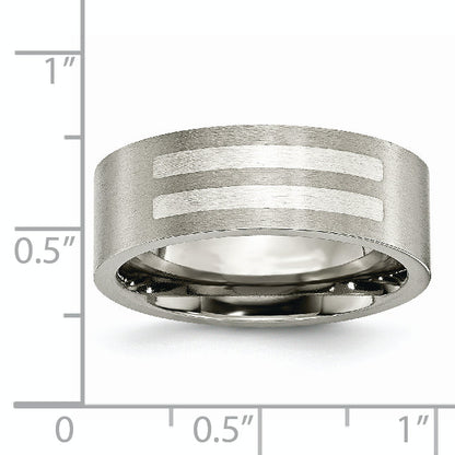 Titan/silver Bicolor Titan Gebürstet Sterlingsilber Einlage 8mm Flach Ring