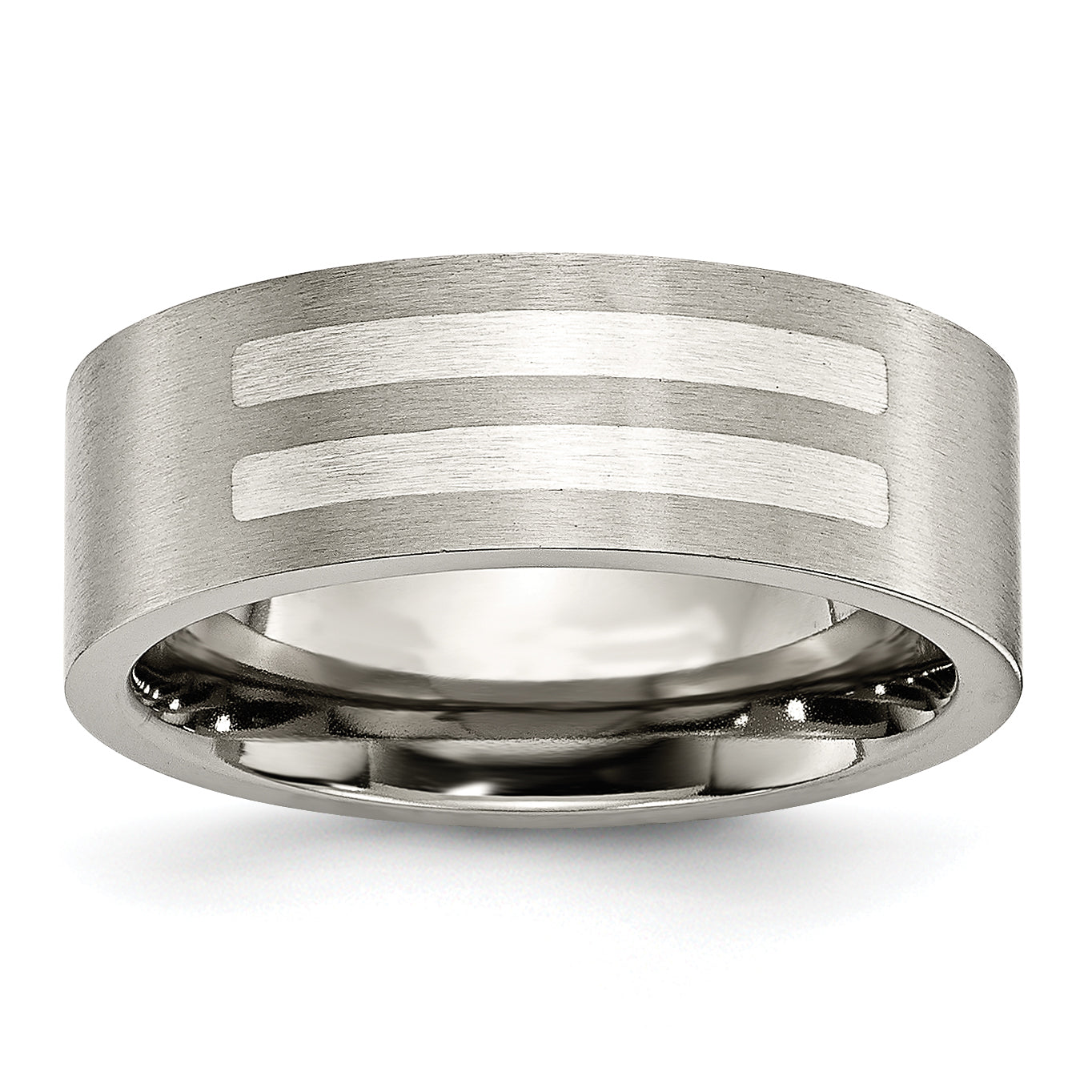 Titan/silver Bicolor Titan Gebürstet Sterlingsilber Einlage 8mm Flach Ring