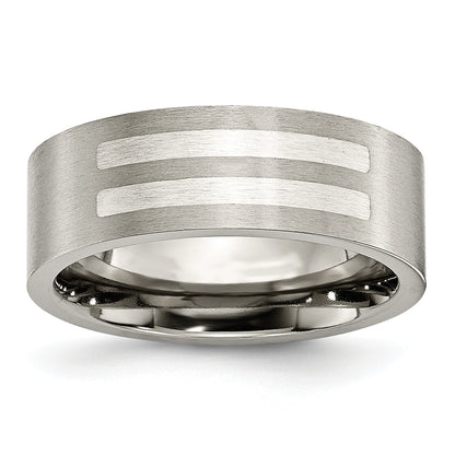 Titan/silver Bicolor Titan Gebürstet Sterlingsilber Einlage 8mm Flach Ring