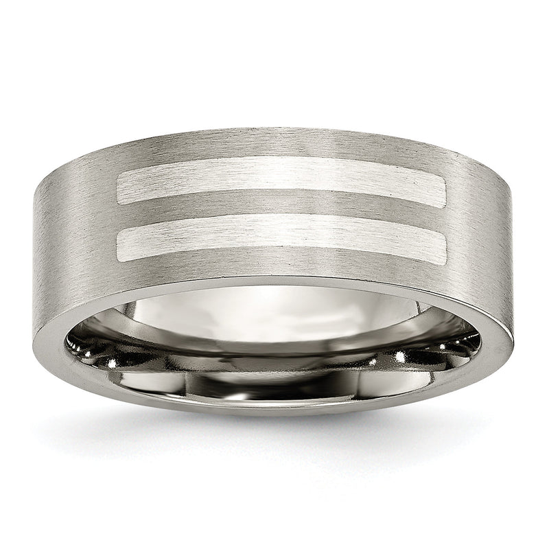 Titan/silver Bicolor Titan Gebürstet Sterlingsilber Einlage 8mm Flach Ring