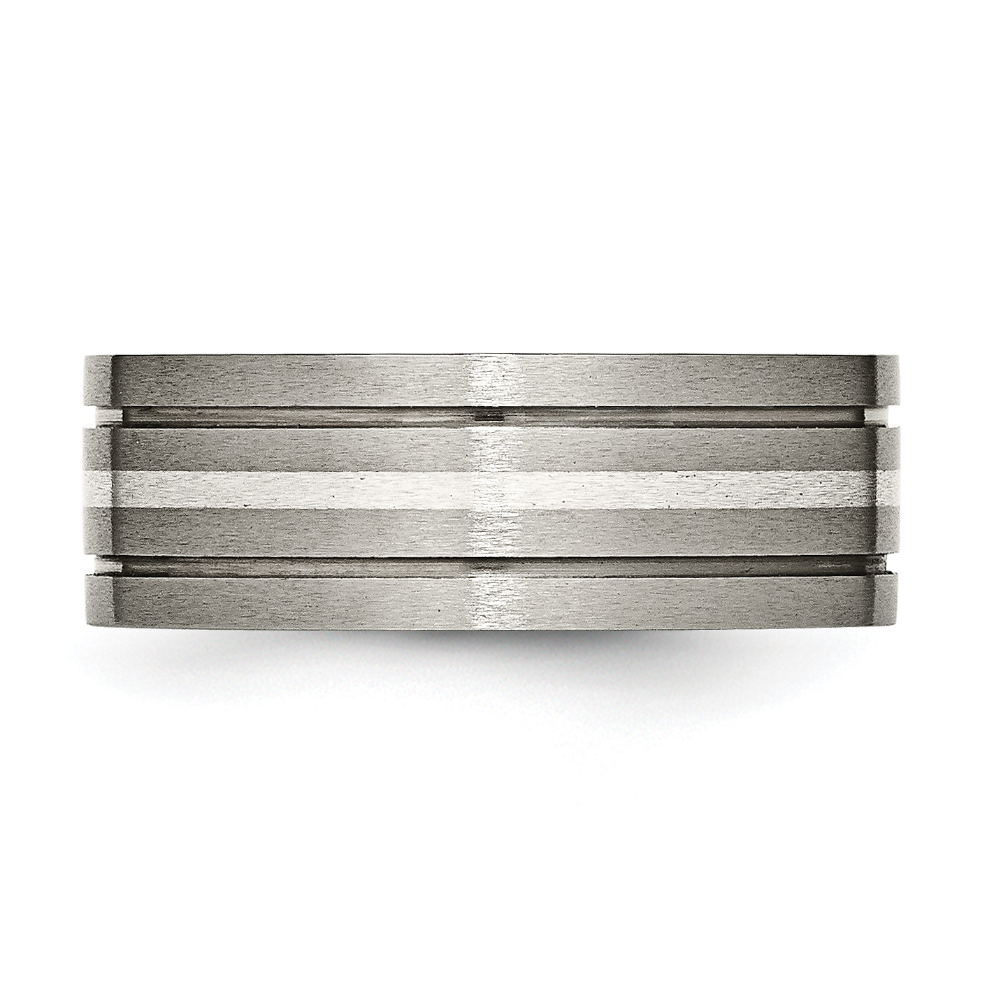 Titan/silver Bicolor Titan Gebürstet Sterlingsilber Einlage 8mm Gerillt Ring