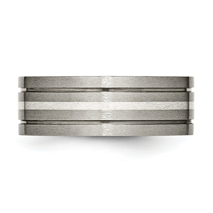 Titan/silver Bicolor Titan Gebürstet Sterlingsilber Einlage 8mm Gerillt Ring