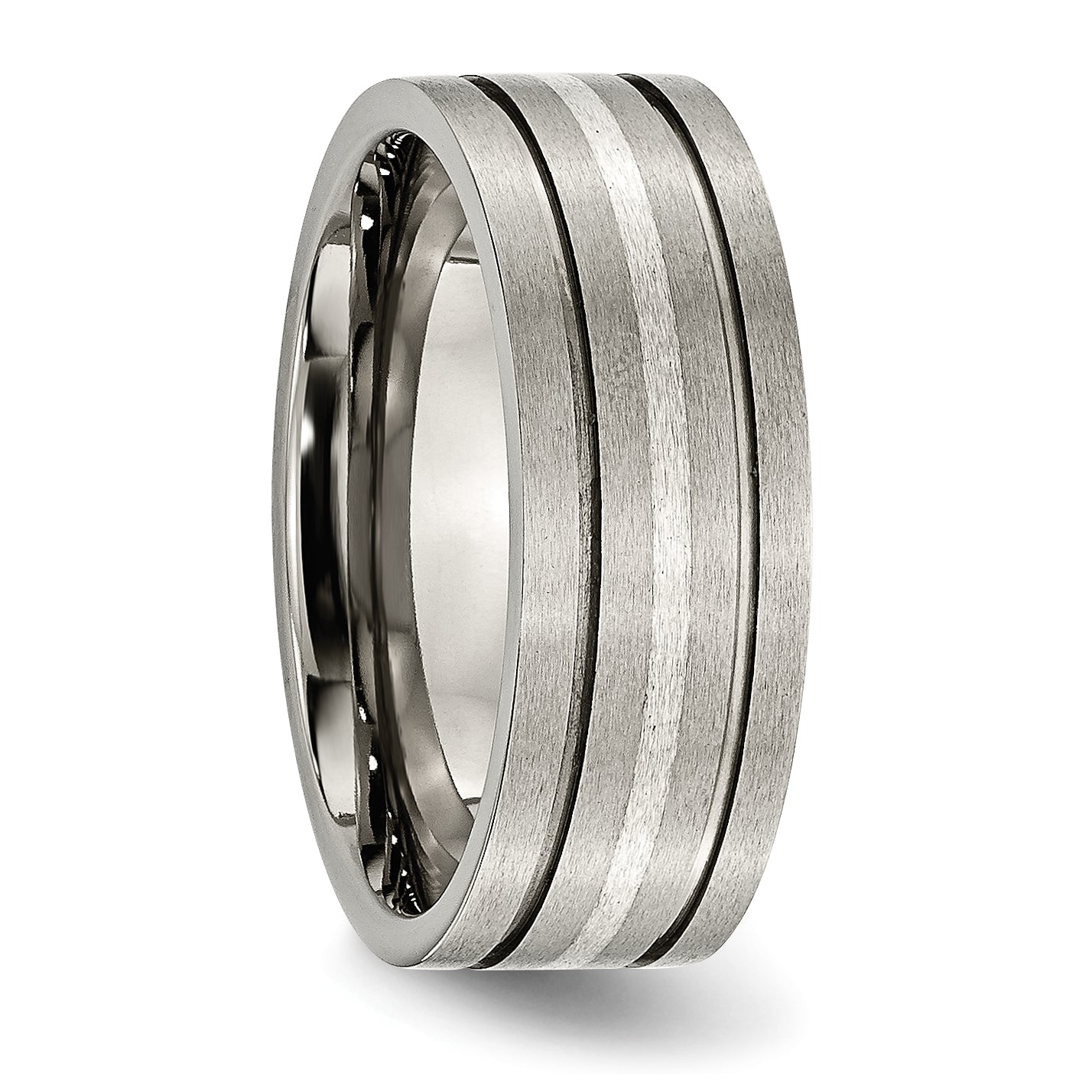 Titan/silver Bicolor Titan Gebürstet Sterlingsilber Einlage 8mm Gerillt Ring