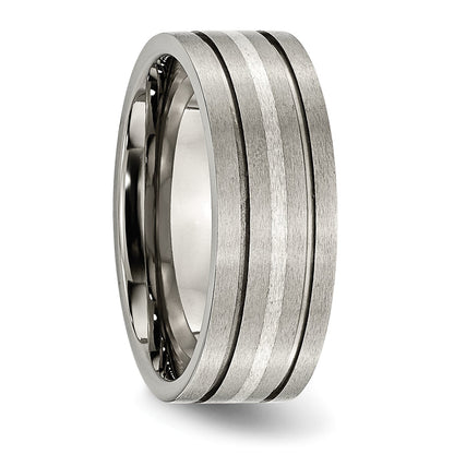 Titan/silver Bicolor Titan Gebürstet Sterlingsilber Einlage 8mm Gerillt Ring