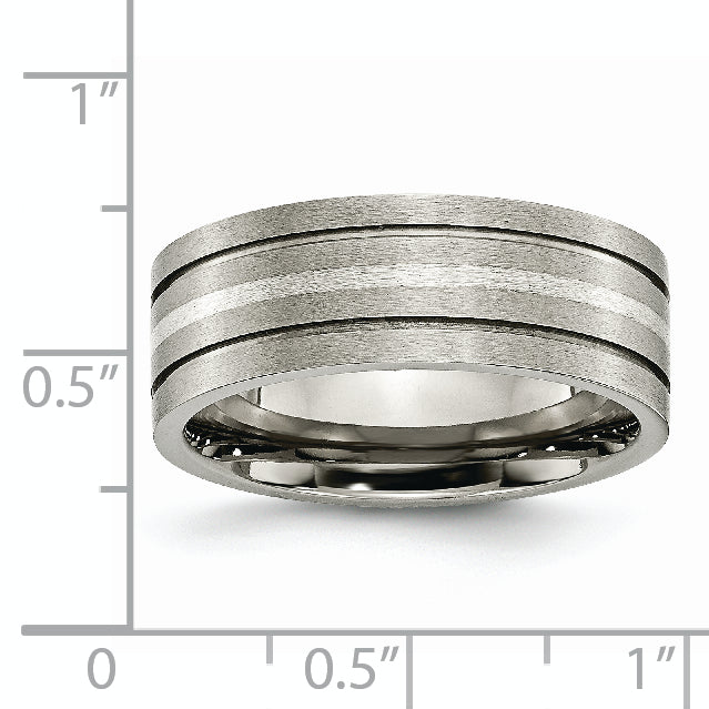 Titan/silver Bicolor Titan Gebürstet Sterlingsilber Einlage 8mm Gerillt Ring