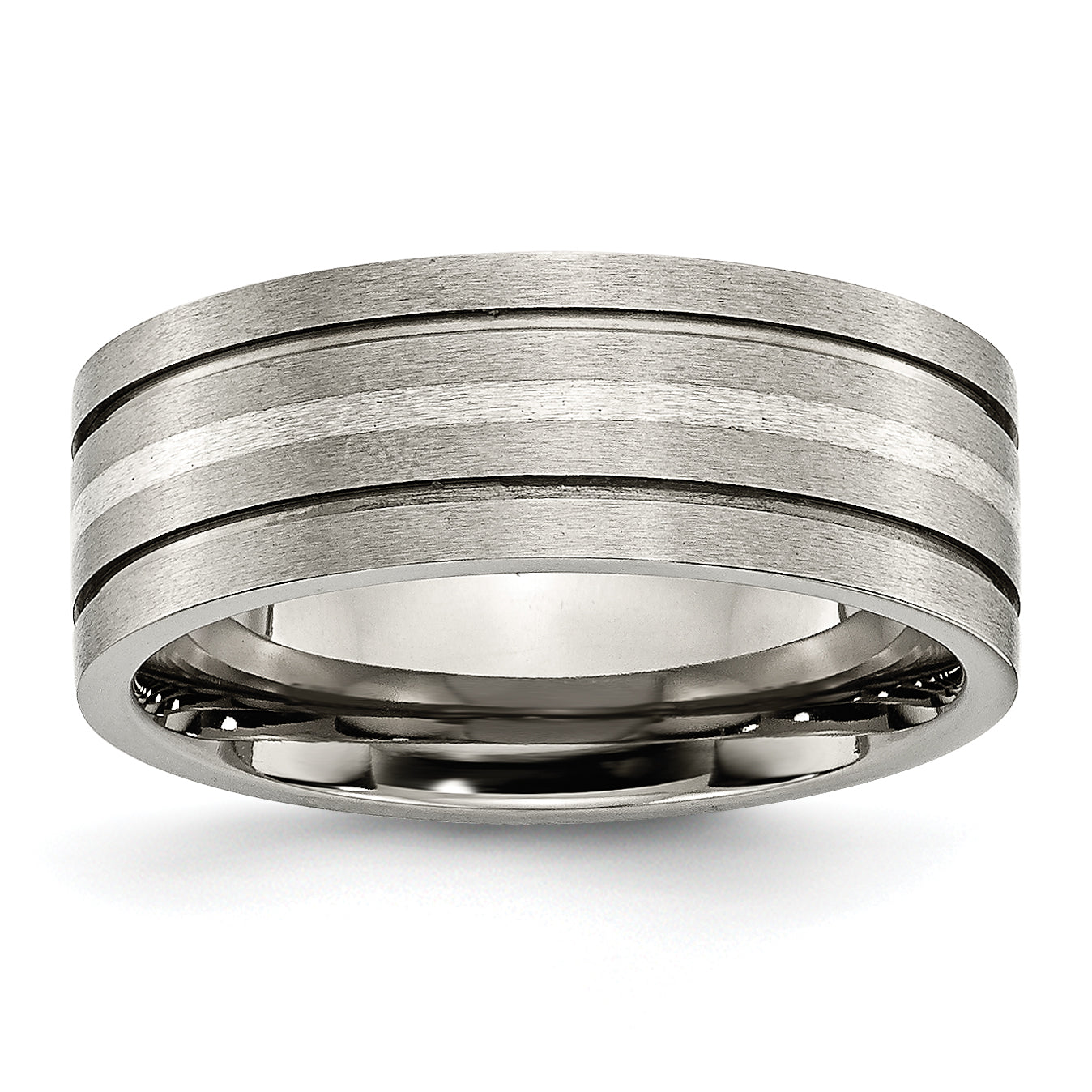 Titan/silver Bicolor Titan Gebürstet Sterlingsilber Einlage 8mm Gerillt Ring