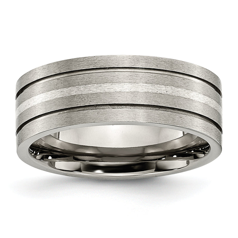 Titan/silver Bicolor Titan Gebürstet Sterlingsilber Einlage 8mm Gerillt Ring