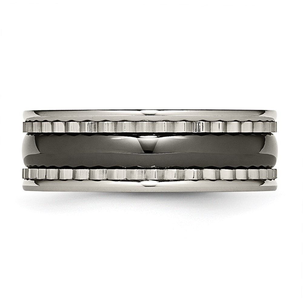 Titan Sawtooth Akzente/polished Schwarz Keramik Mittig 8mm Ring (size 7 Nur)