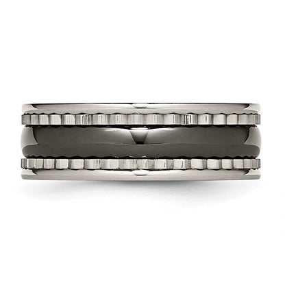 Titan Sawtooth Akzente/polished Schwarz Keramik Mittig 8mm Ring (size 7 Nur)