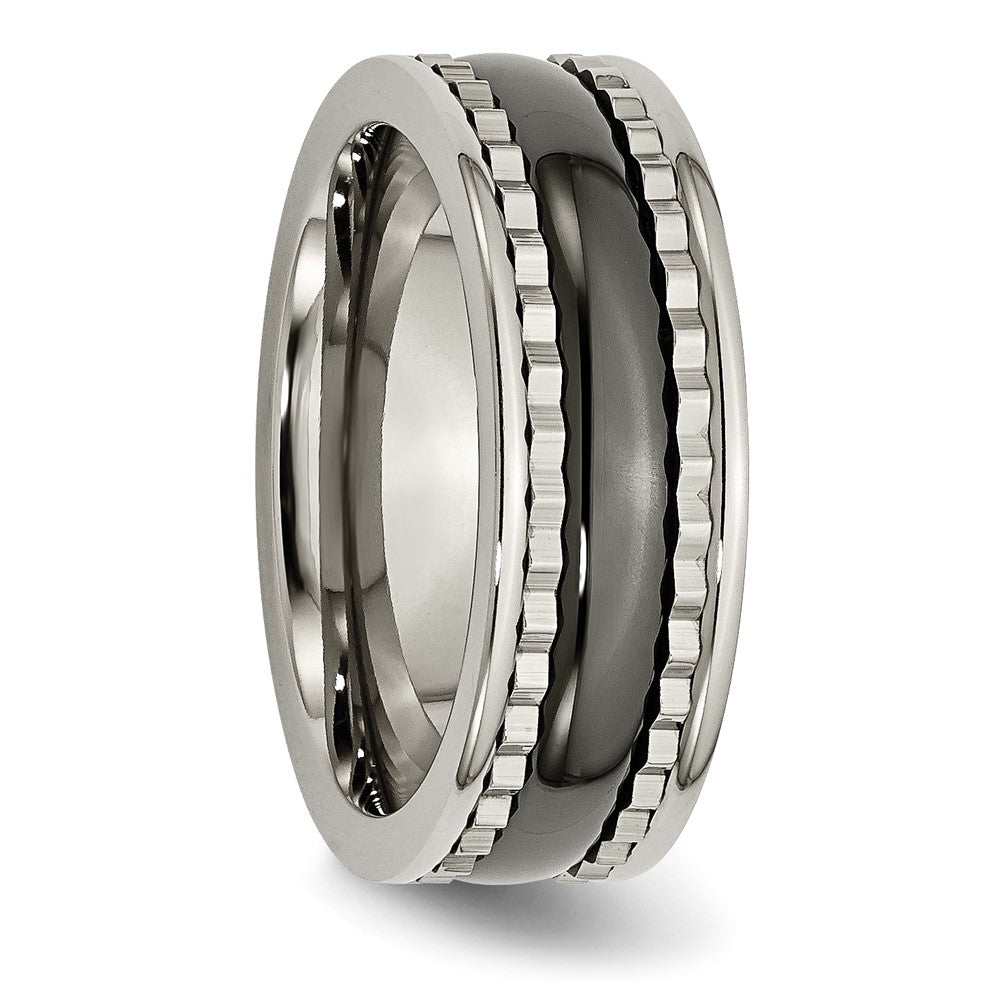 Titan Sawtooth Akzente/polished Schwarz Keramik Mittig 8mm Ring (size 7 Nur)