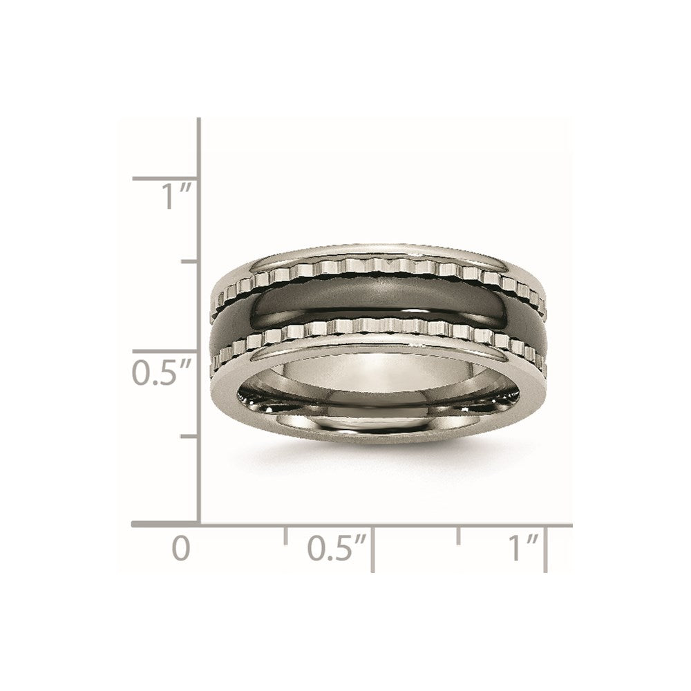 Titan Sawtooth Akzente/polished Schwarz Keramik Mittig 8mm Ring (size 7 Nur)