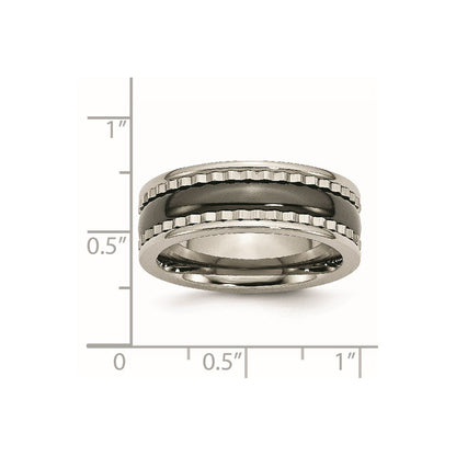 Titan Sawtooth Akzente/polished Schwarz Keramik Mittig 8mm Ring (size 7 Nur)