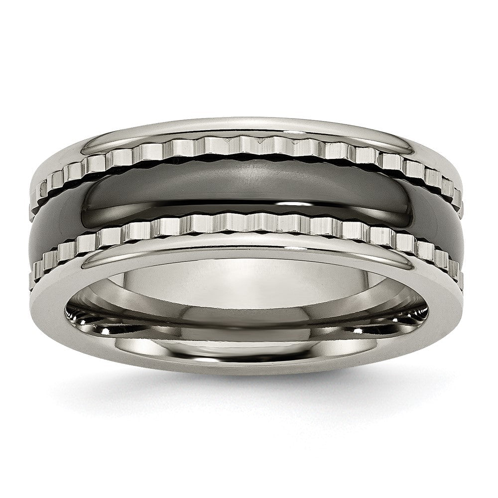 Titan Sawtooth Akzente/polished Schwarz Keramik Mittig 8mm Ring (size 7 Nur)