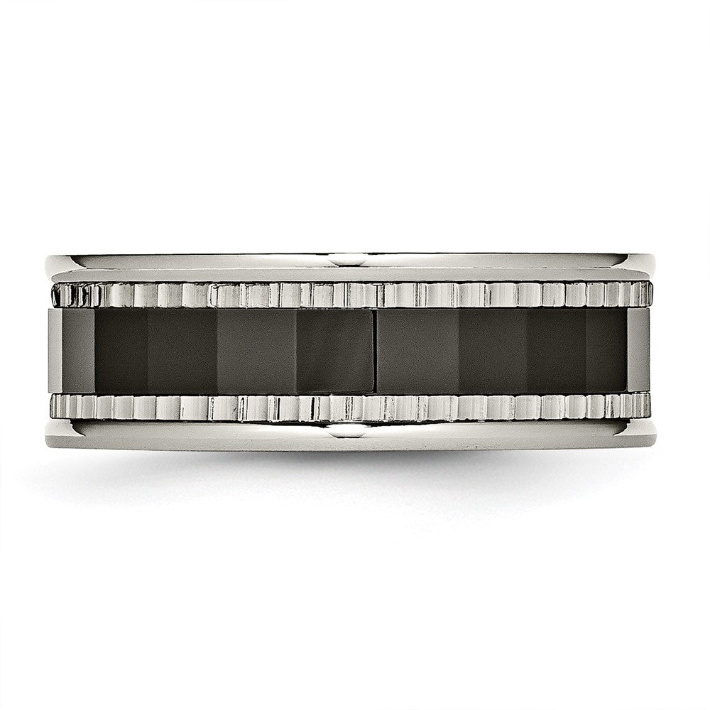 Titan Sawtooth Akzente/polished Schwarz Keramik Mittig 8mm Ring (size 8 Nur)