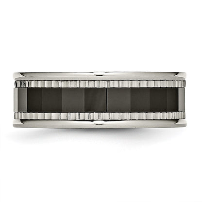 Titan Sawtooth Akzente/polished Schwarz Keramik Mittig 8mm Ring (size 8 Nur)