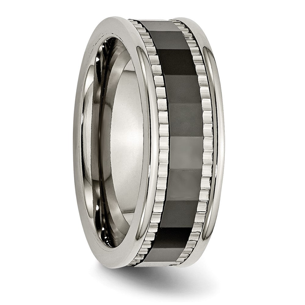 Titan Sawtooth Akzente/polished Schwarz Keramik Mittig 8mm Ring (size 8 Nur)