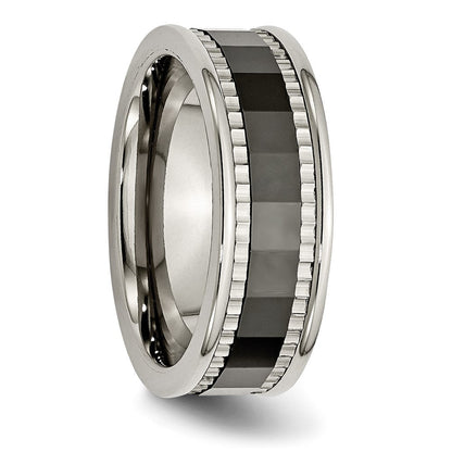 Titan Sawtooth Akzente/polished Schwarz Keramik Mittig 8mm Ring (size 8 Nur)