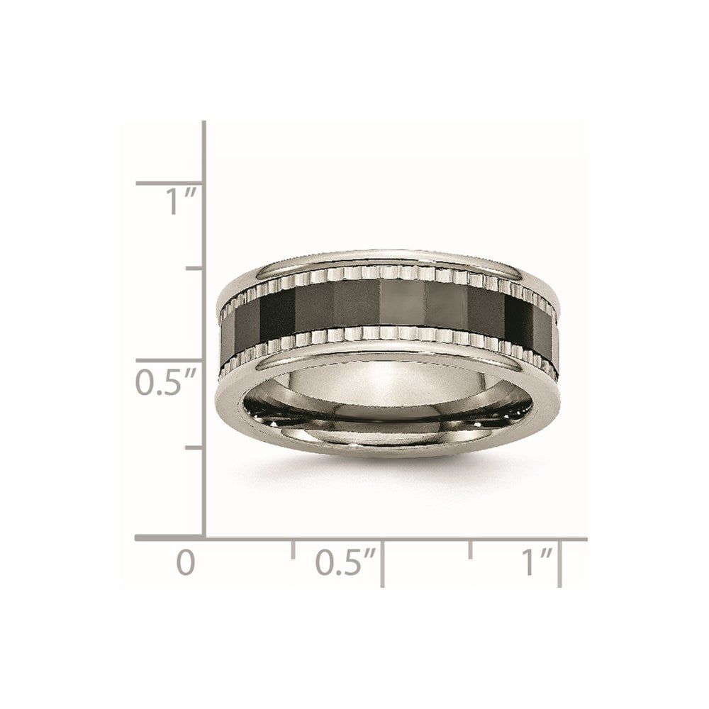 Titan Sawtooth Akzente/polished Schwarz Keramik Mittig 8mm Ring (size 8 Nur)