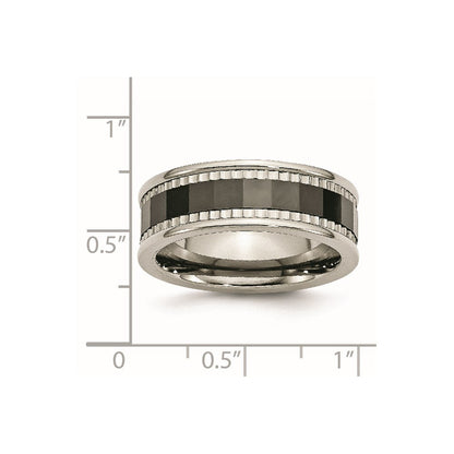 Titan Sawtooth Akzente/polished Schwarz Keramik Mittig 8mm Ring (size 8 Nur)