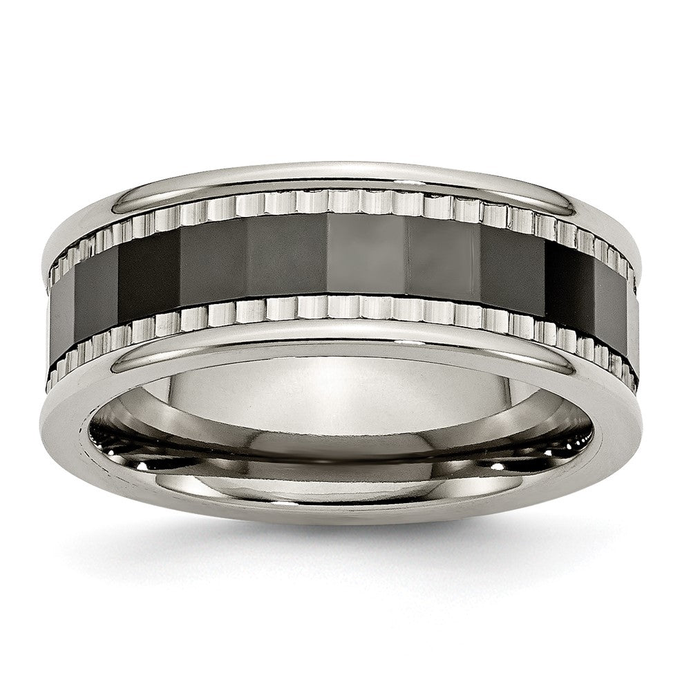 Titan Sawtooth Akzente/polished Schwarz Keramik Mittig 8mm Ring (size 8 Nur)