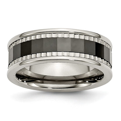 Titan Sawtooth Akzente/polished Schwarz Keramik Mittig 8mm Ring (size 8 Nur)