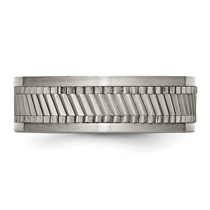 Titan Sawtooth Design Flach Poliert Gebürstet Kante 8mm Ring