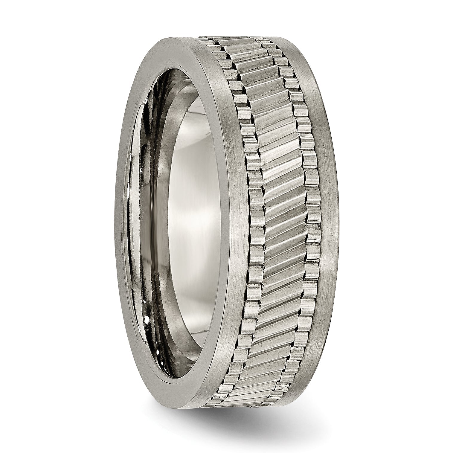 Titan Sawtooth Design Flach Poliert Gebürstet Kante 8mm Ring