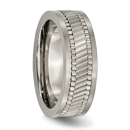 Titan Sawtooth Design Flach Poliert Gebürstet Kante 8mm Ring
