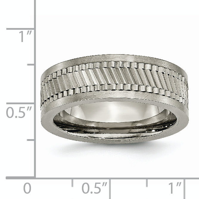 Titan Sawtooth Design Flach Poliert Gebürstet Kante 8mm Ring