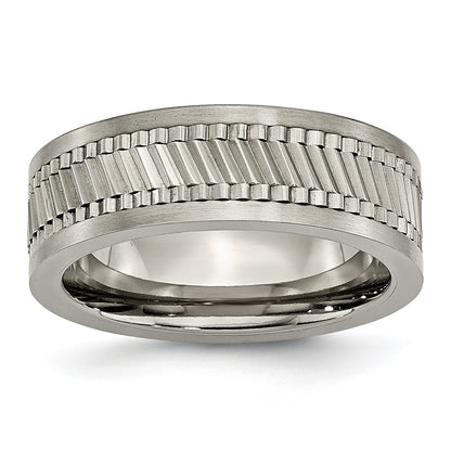 Titan Sawtooth Design Flach Poliert Gebürstet Kante 8mm Ring