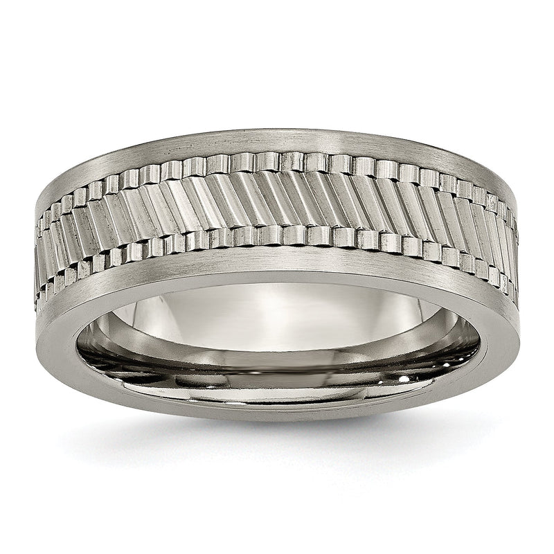 Titan Sawtooth Design Flach Poliert Gebürstet Kante 8mm Ring
