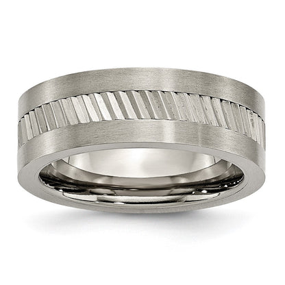 Titan Sawtooth Design Flach Poliert Gebürstet Kante 8mm Ring