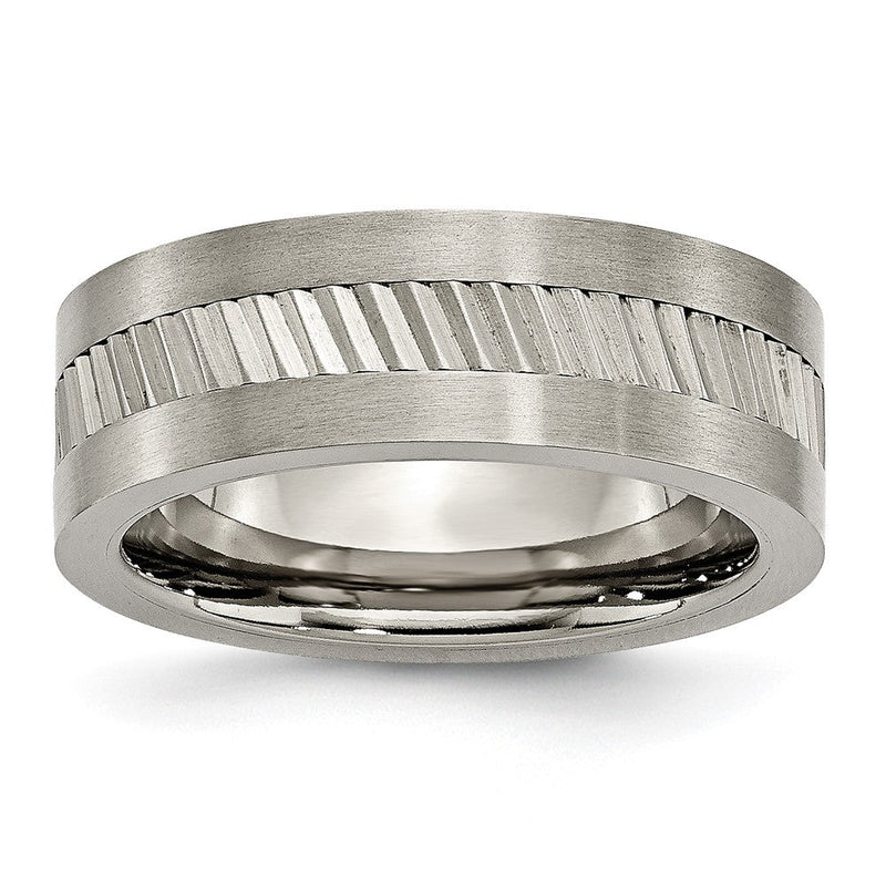 Titan Sawtooth Design Flach Poliert Gebürstet Kante 8mm Ring