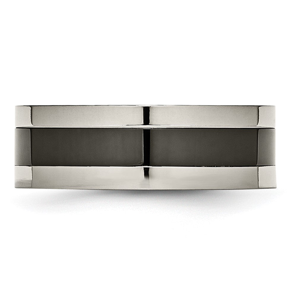 Titan Base Poliert Schwarz Keramik Mittig Flach 8mm Ring