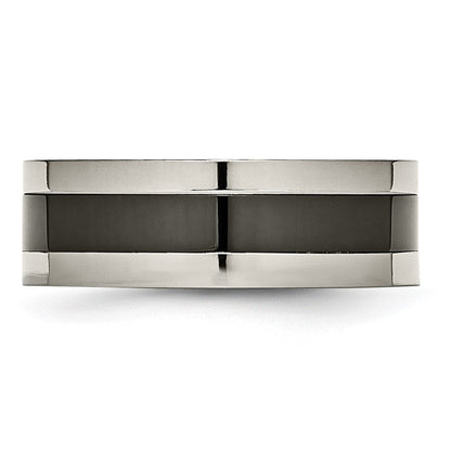 Titan Base Poliert Schwarz Keramik Mittig Flach 8mm Ring