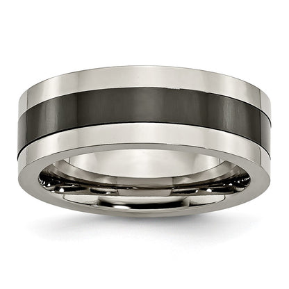 Titan Base Poliert Schwarz Keramik Mittig Flach 8mm Ring