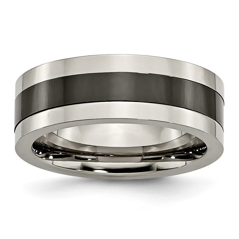 Titan Base Poliert Schwarz Keramik Mittig Flach 8mm Ring