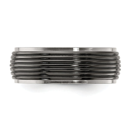 Titan Schwarz Ti Gerillt Bicolor 8mm Ring
