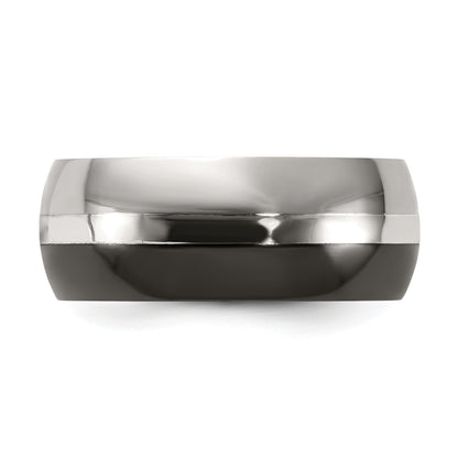 Titan/silver Bicolor Titan Schwarz Ti mit Sterlingsilber Einlage 9mm Poliert Ring