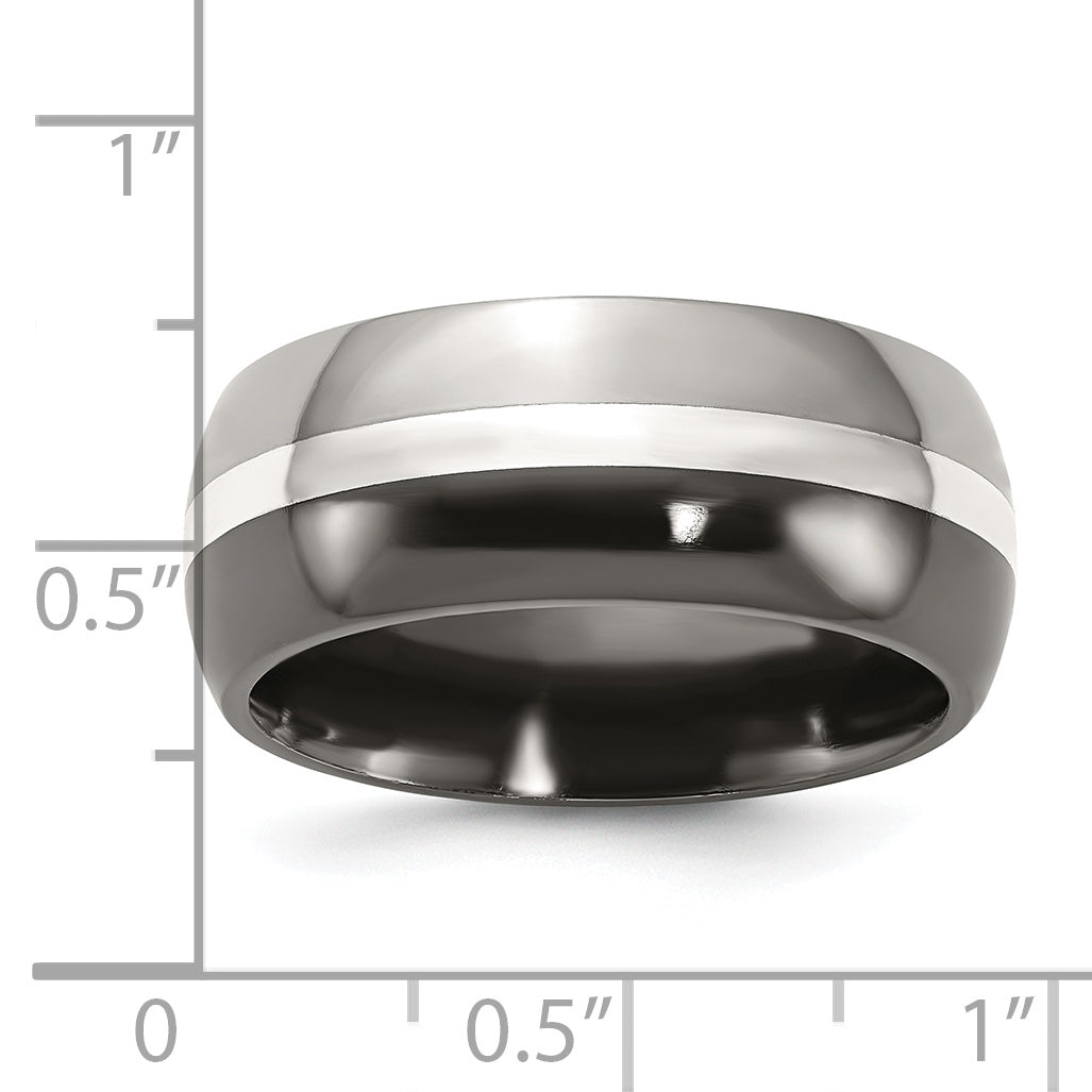 Titan/silver Bicolor Titan Schwarz Ti mit Sterlingsilber Einlage 9mm Poliert Ring