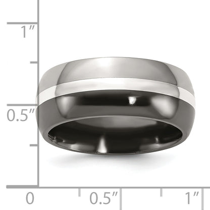 Titan/silver Bicolor Titan Schwarz Ti mit Sterlingsilber Einlage 9mm Poliert Ring