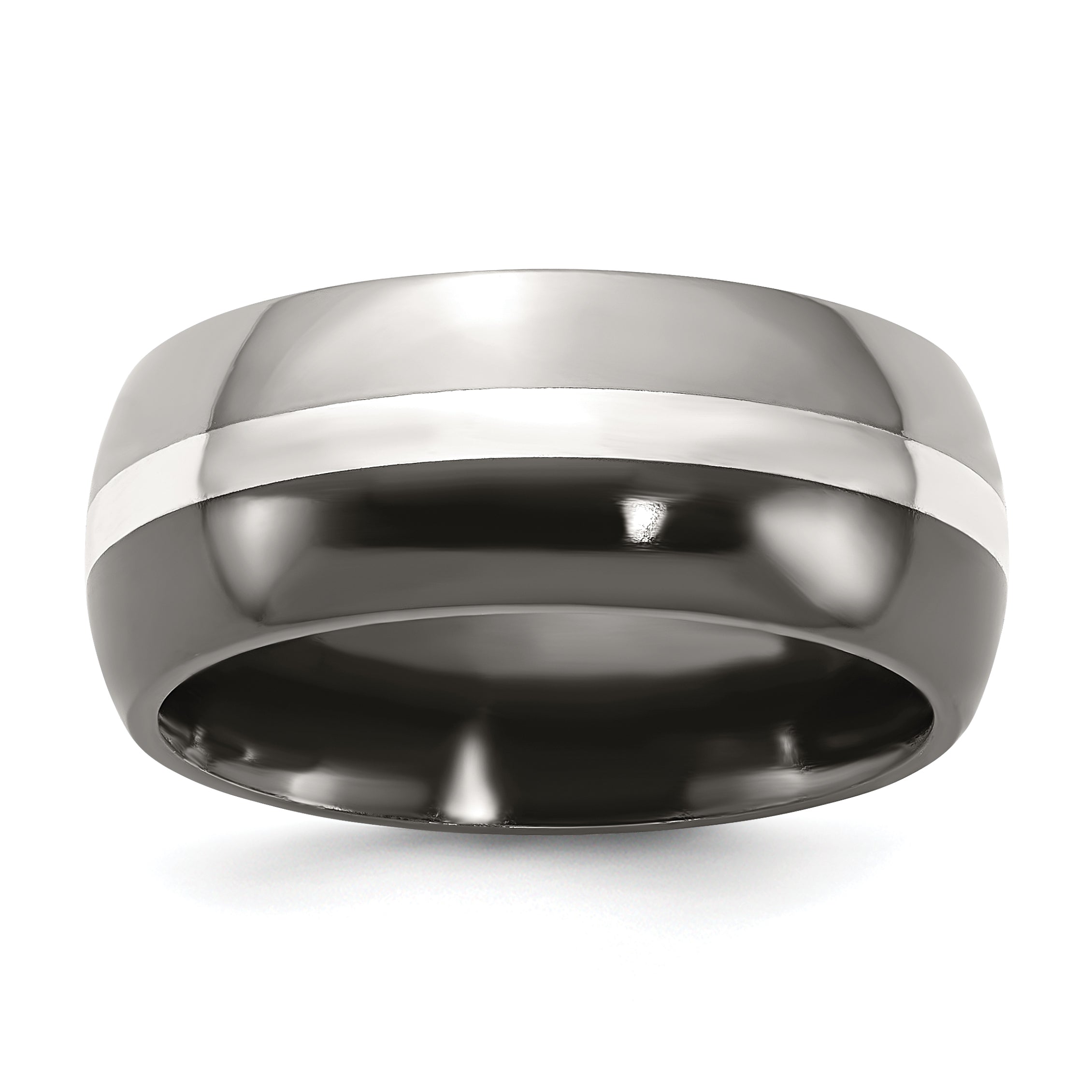 Titan/silver Bicolor Titan Schwarz Ti mit Sterlingsilber Einlage 9mm Poliert Ring